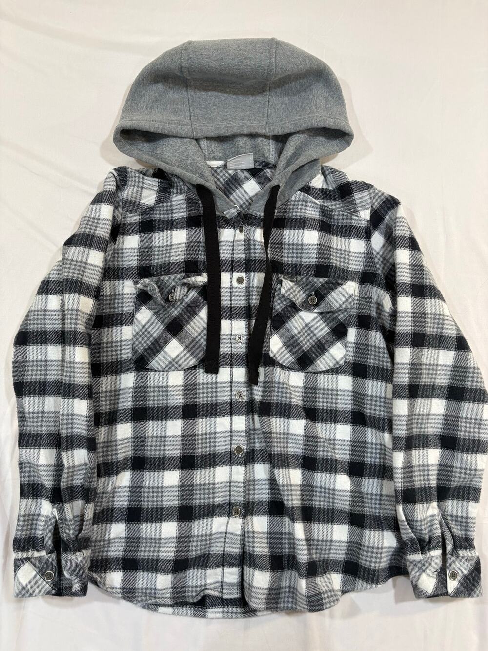Columbia Plaid Flannel Hooded Button Up Shirt Shacket Jacket